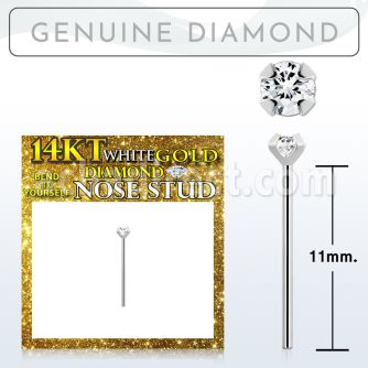 wydb2 genuine diamond 14k gold rhodium plated bend it yourself nose stud 2mm prong set round diamond