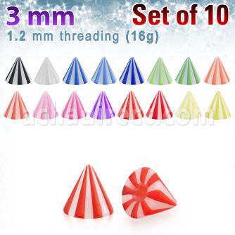 xbecn3 pack of 3mm beach ball acrylic cones threading 16g