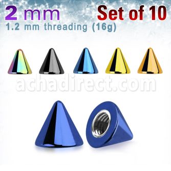 xcnt2 pack of 10 pcs of 2mm anodized surgical steel cones
