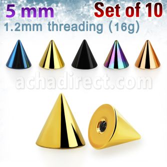 xcnt5s 10 pcs of 5mm anodized 316l steel cones threading