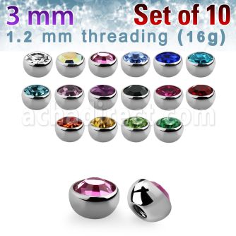 xhjb3 pack of 3mm 316l steel half jewel balls w bezel crystal