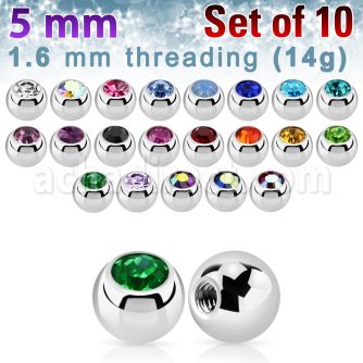 xjb5 pack of high polished 316l steel balls w bezel crystals