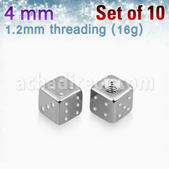 xsdi4s pack of 4mm high polished surgical steel dices