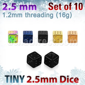 xsdit25 pack of 10 pcs of 2 5mm anodized 316l steel dices