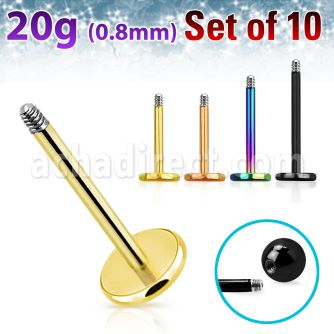 xtlb20g nodized 316l steel labret posts 20g 10pcs
