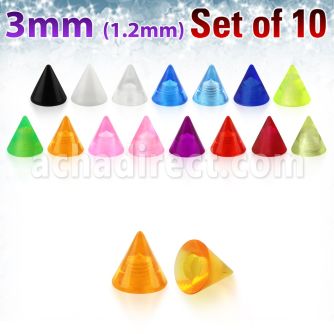 xuvcn3 set of 3mm acrylic uv cones with 16g 1 2mm threading