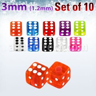 xuvdi3 set of 3mm acrylic uv dices with 16g 1 2mm threading