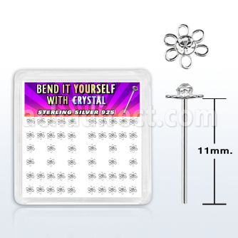 yxfl2c silver bend it nose studs w flower top w clear crystal