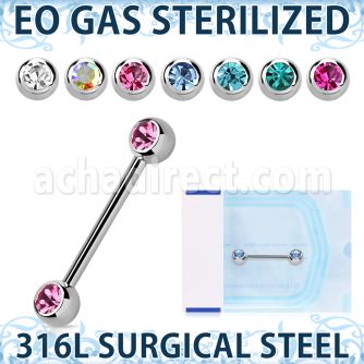 zbbnp2c sterilized steel nipple barbell 14g jewel balls