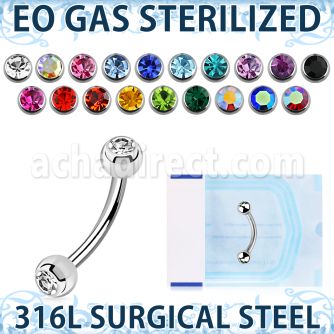 zbne2c eo gas sterilized piercing surgical steel eyebrow banana 3mm balls