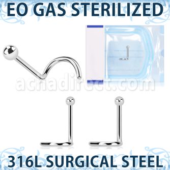 znsb sterilized 316l steel nose screw 20g 2mm ball top