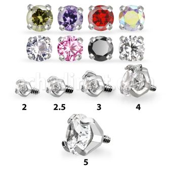 zrin prong set cz top for 16g internal threaded body jewllery