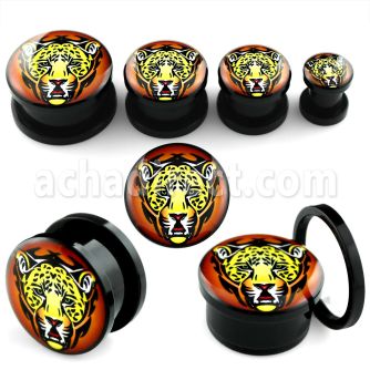afppp dilatacion plug tornillo acrilico negro logo cabeza jaguar estilo arte tatuaje venta