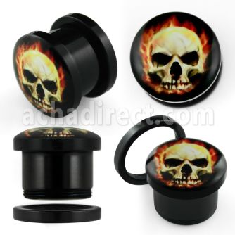 afps dilatacion plug tornillo acrilico negro logo calavera diabolica llamas distribuidor