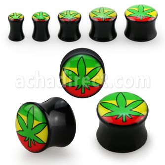 apgh dilatacion plug doble flare acrilico negro logo marihuana fondo rasta distribuidor mayorista
