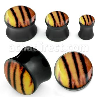 apgpp dilatacion plug doble flare acrilico negro logo piel tigre mayorista