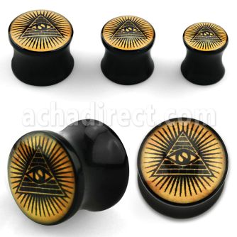 apgpye dilatacion plug doble flare acrilico negro logo piramide mistica ojo todo lo ve mayorista