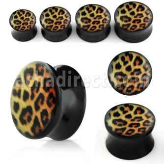 apgrr dilatacion plug doble flare acrilico negro logo piel leopardo al por mayor