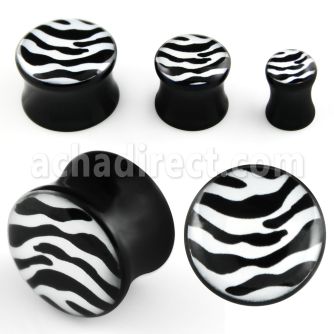 apgt dilatacion plug doble flare acrilico negro logo rayas cebra negras blancas joyeria 80's retro mayorista