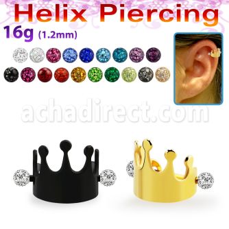 bbert69 piercing cartilago acero 316l anodizado negro dorado corona barbell bolas multi cristal 3mm venta