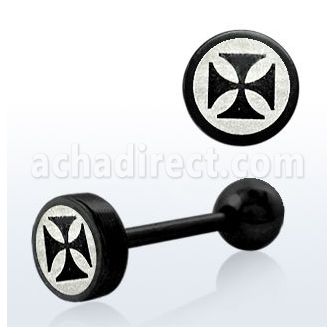 bbls3 barbell lengua acero quirurgico anodizado negro redonda 8mm logo cruz hierro bola 6mm 16mm venta