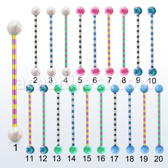 bbtrop5 barbell industrial acero quirurgico pvd rayas cebra bolas opalo 5mm distribuidor