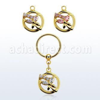 bcrtsz4 aro bola presion acero 316l pvd dorado circulo colgado mariposa cristal al por mayor