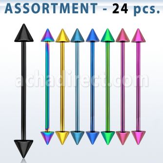blk102 surtido piercings 24 surtidas barbells industriales acero quirurgico pvd conos 5mm distribuidor mayorista