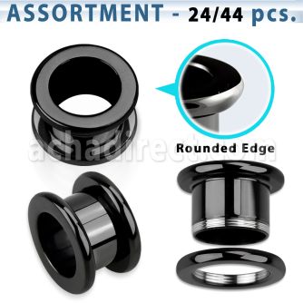 blk245 surtido piercings 24 44 dilataciones tunel tornillo acero quirurgico anodizado negro bordes redondeados mayorista
