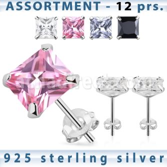 blk259g surtido piercings plata 12 pares piercings oreja plata esterlina 925 zirconia cuadrada al por mayor
