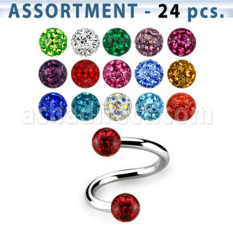 blk284 surtido piercings 24 espirales ceja labio acero quirurgico bolas multi cristal ferido 3mm venta