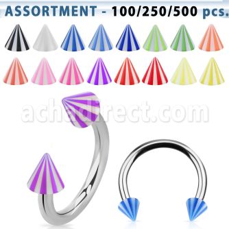 blk378 surtido piercings barbells circulares acero quirurgico variados conos acrilicos 3mm sombrlla playa  8mm al por mayor