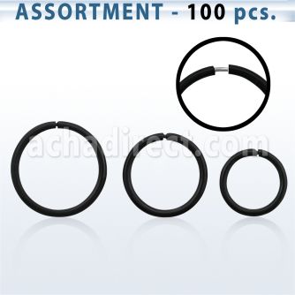 blk437 surtido venta por mayor aros nariz plata 100 aros nariz continuos plata esterlina 925 negro 1mm distribuidor