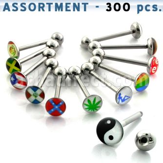 blk43 surtido piercings 300 barbells lengua acero 316l 8mm logos variados venta