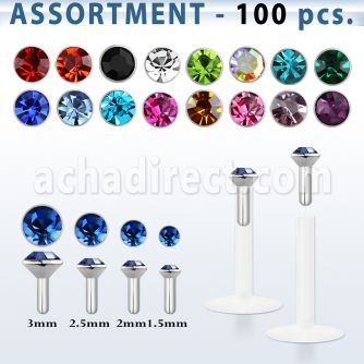 blk506 surtido 100 labrets bio flexibles transparentes plateada presion cristal pegado 1 5mm 3mm distribuidor