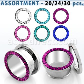 blk510 surtido piercings 20 24 30 dilataciones tunel acero quirurgico brillo espejo multi cristal ferido . al por mayor