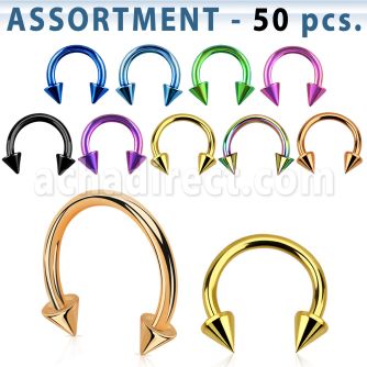 blk82 surtido piercings 50 barbells circulares acero quirurgico pvd con conos 3mm al por mayor