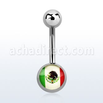 bnmx banana ombligo acero quirurgico bola acero 5mm bola 8mm logo bandera mejicana distribuidor
