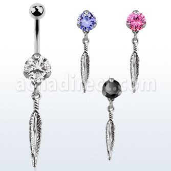 bnrz583 piercing ombligo acero quirurgico zirconia 8mm colgante pluma 38 10mm mayorista