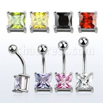 bnsqz piercing ombligo acero quirurgico zirconia cuadrada 7mm al por mayor