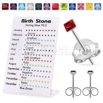 br909 display 60 pares piercings oreja plata esterlina nacimiento cristal cuadrado 2mm mayorista