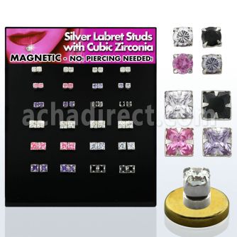 brmlzm display 48 labret magnetico falso zirconita plateadas redonda 3mm cuadrada 4mm soporte magnetico dorado venta