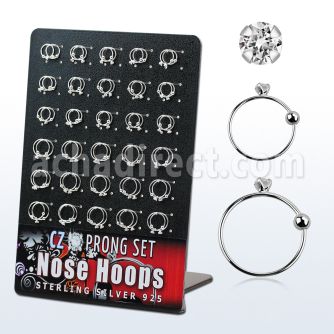 brnhm19 display 60 aros nariz plata 925 0 6mm bola cierre zirconia clara redonda 2mm 8mm 10mm distribuidor mayorista