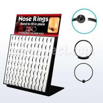 brnhmx2 display 96 aros nariz plata esterlina negro bola 0 6mm 8mm 12mm al por mayor