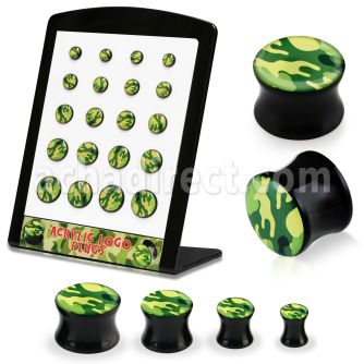 brpg119 display 20 plugs acrIlico negro camuflaje verde 6mm 14mm venta por mayor