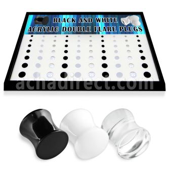 brpg153a caja display 70 dilataciones plug doble flare acrilicas negro blanco transparente 3mm 12mm al por mayor
