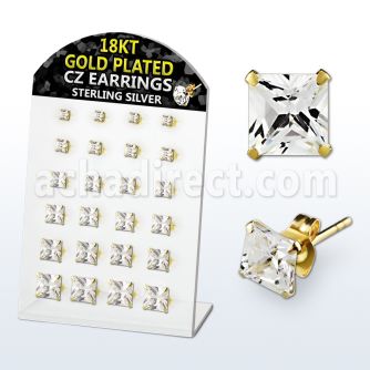 brsgp3 display 12 pares piercings oreja plata esterlina oro 18 kts zirconia claras cuadradas 3mm 8mm distribuidor