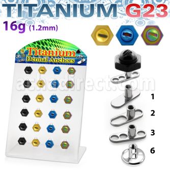 brtsa3 display 24 bases microdermal titanio g23 rosca tornillo hexagonal acero anodizado 6mm 2mm 2 5mm venta