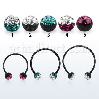 cbmtfe6l barbell circular diametro acero 316l anodizado negro bolas 6mm multi cristal colores mayorista