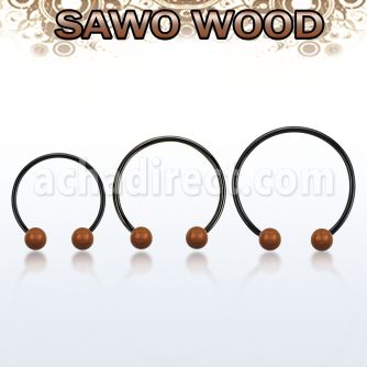 cbmtsw5l barbell circular diametro acero 316l anodizado bolas 5mm madera sawo usar como arete al por mayor